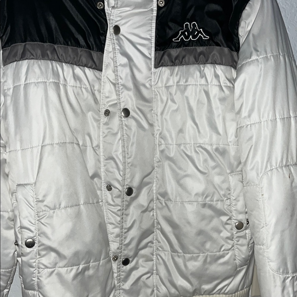 Kappa Black and White Puffer Coat with Glossy Finish